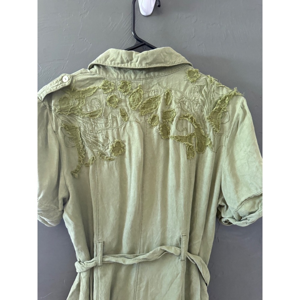 Da-Nang Surplus Vintage Y2k Olive Green 100% Silk Embroidered Utility Dress M
